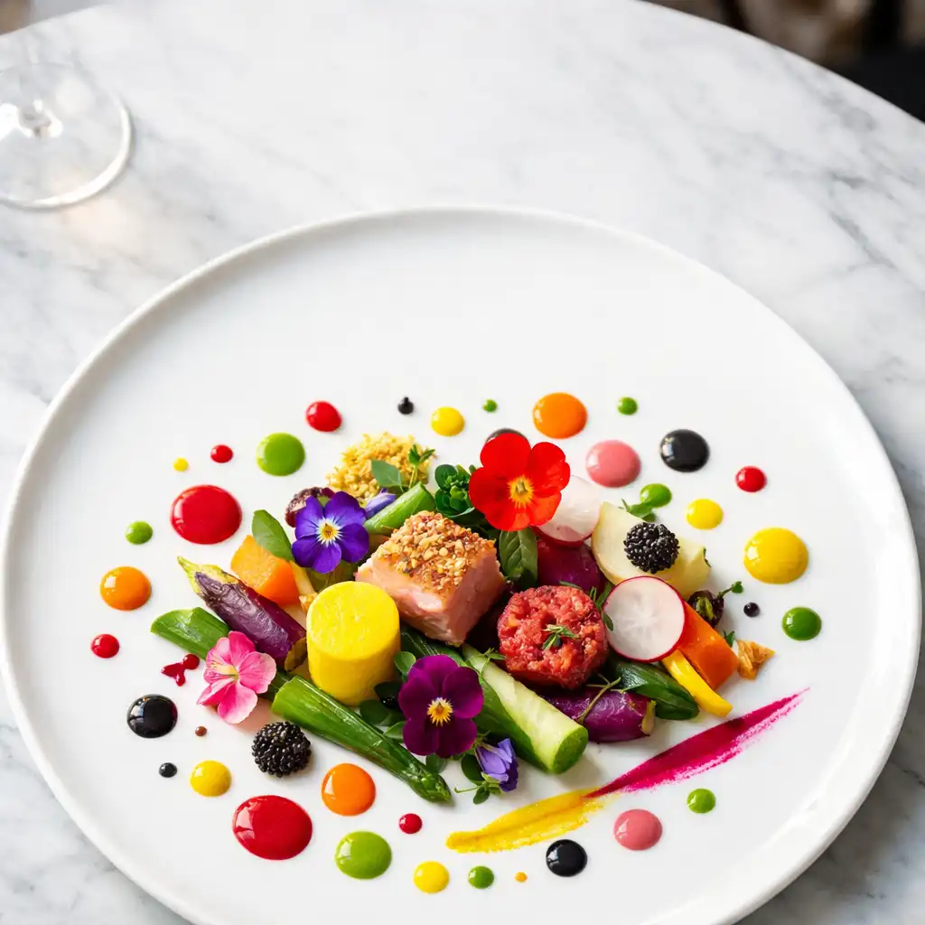 Assiette gastronomique artistiquement dressée