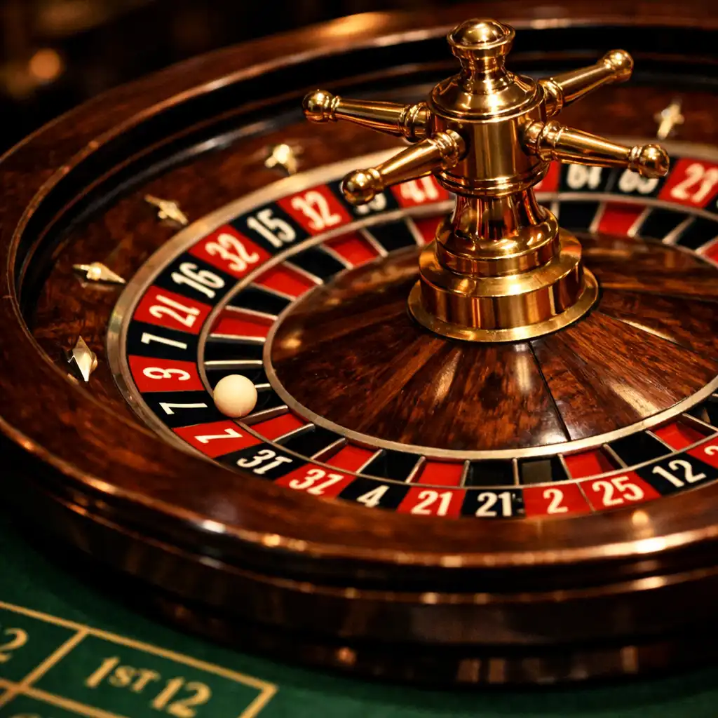 Vue rapprochée d'une roulette européenne en bois sombre