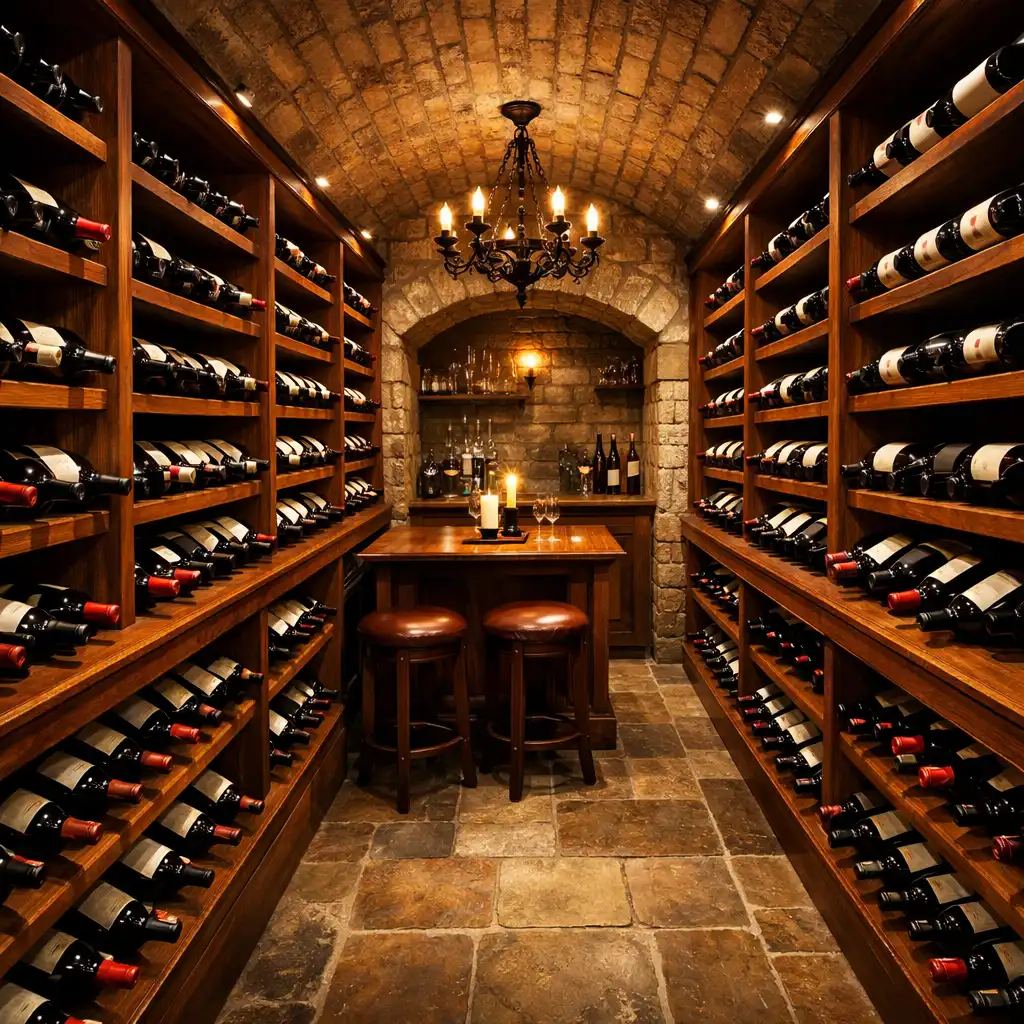 Cave à vin élégante avec des bouteilles alignées