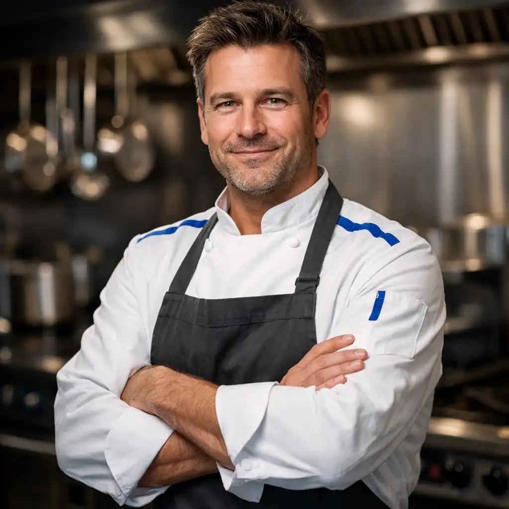 Portrait du chef exécutif dans une cuisine professionnelle moderne