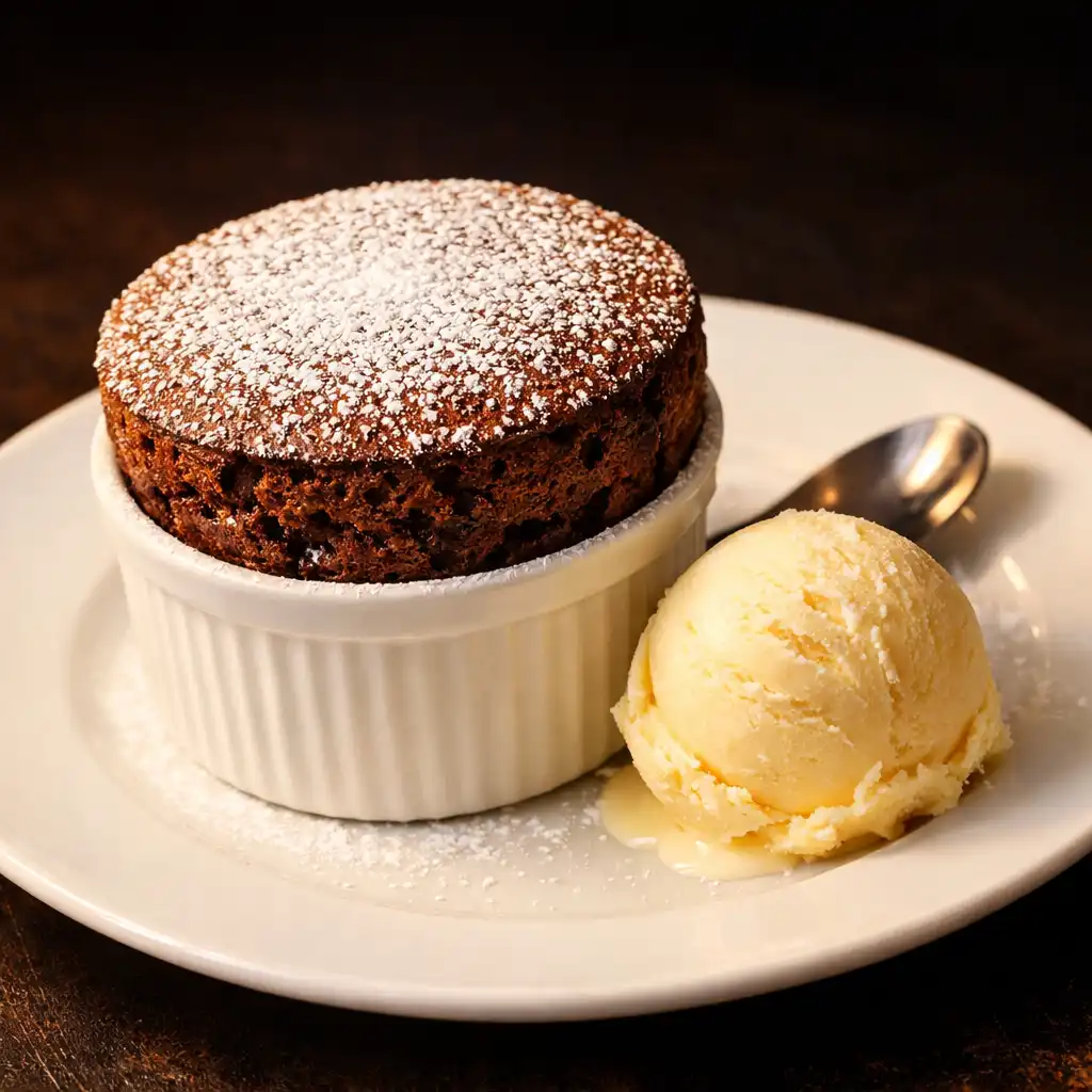 Soufflé au chocolat grand cru, glace vanille
