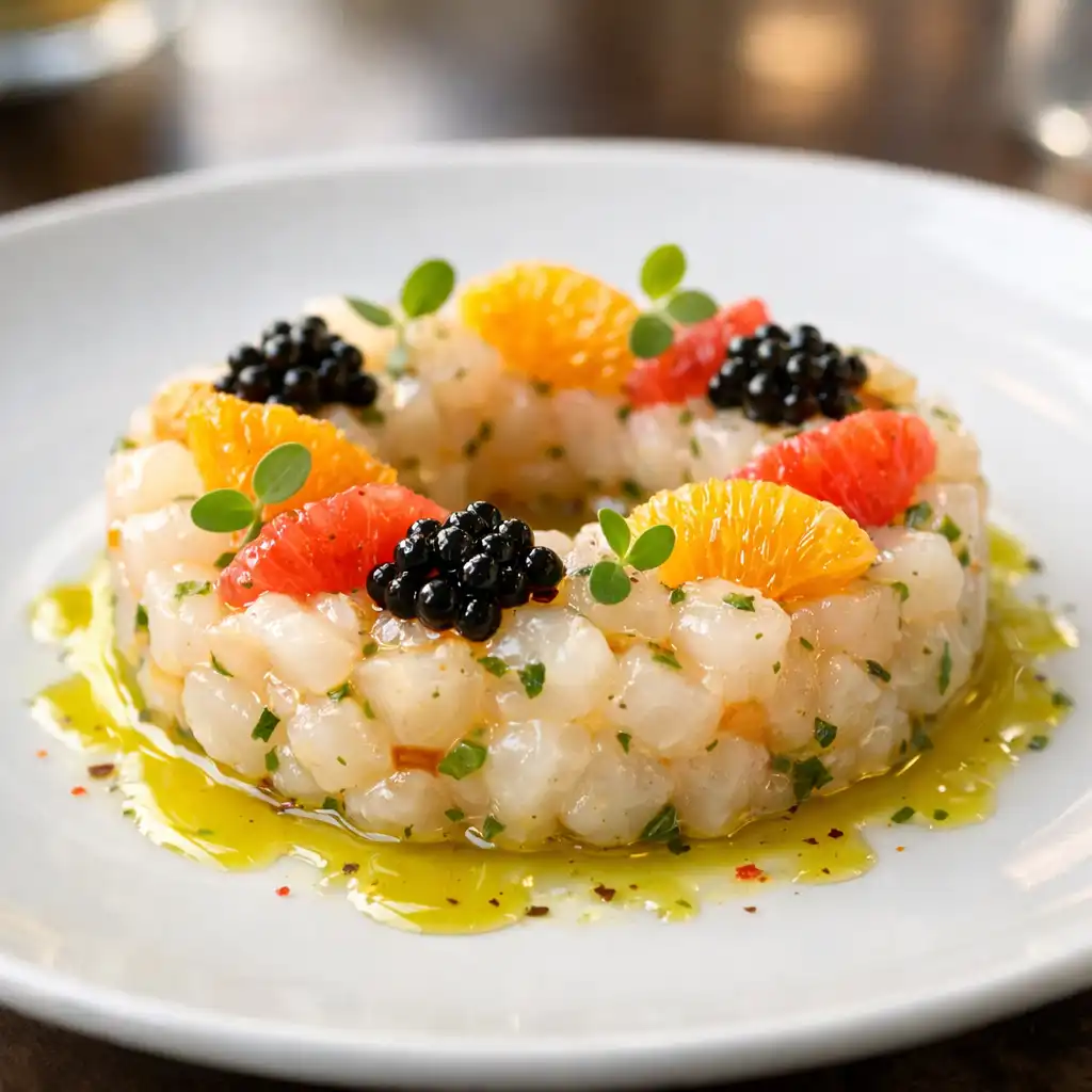 Tartare de Saint-Jacques, agrumes et caviar