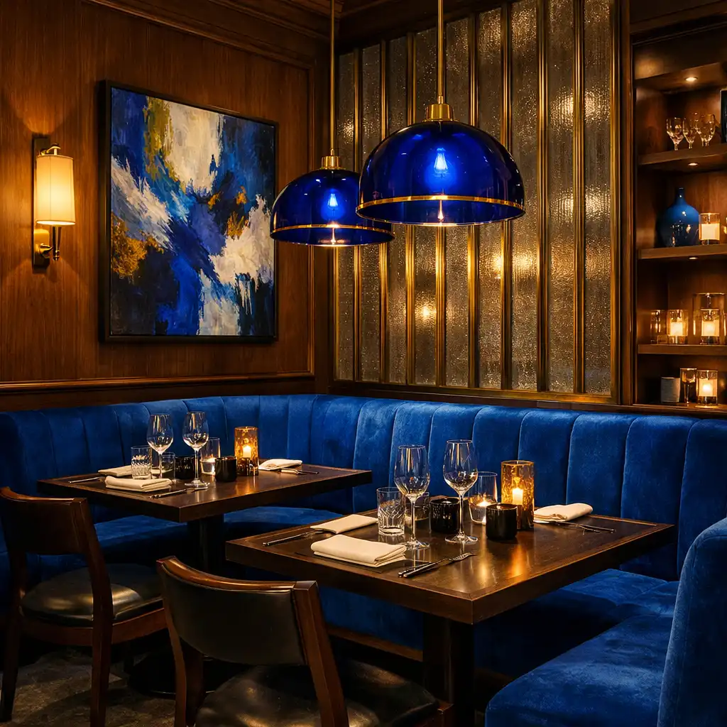 Coin de la salle de restaurant avec éclairage d'ambiance