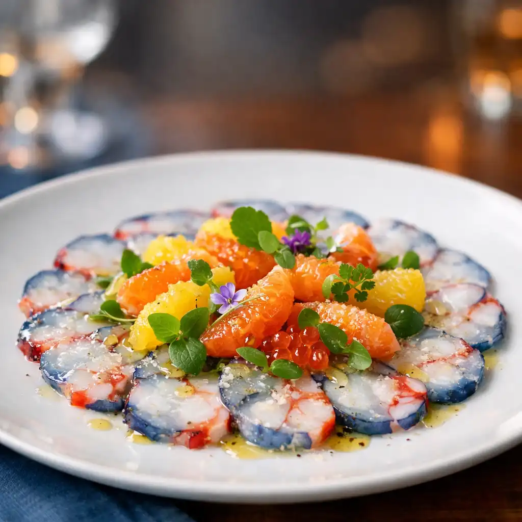 Homard bleu en carpaccio mariné aux agrumes