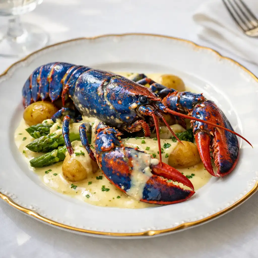 Homard bleu rôti, beurre blanc au champagne
