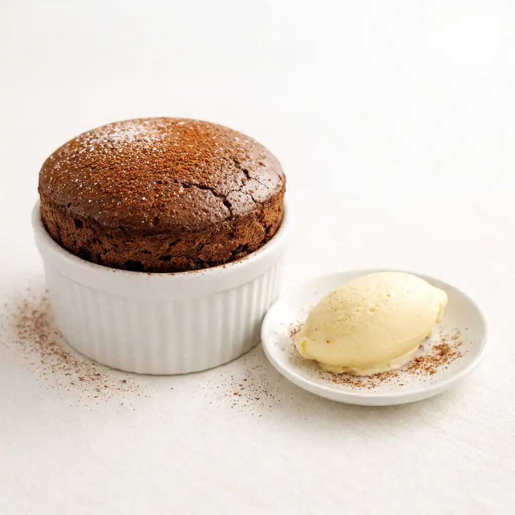 Soufflé au chocolat grand cru avec glace à la vanille
